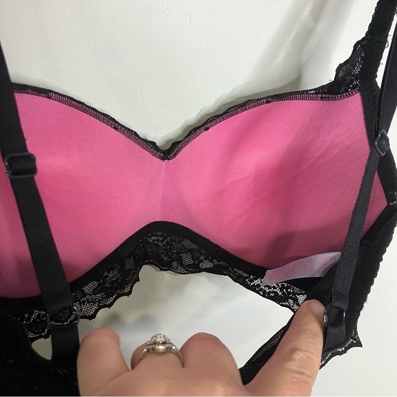 PINK Victoria’s Secret black lace padded bralette size small (D-DD cup) sexy - Picture 6 of 8